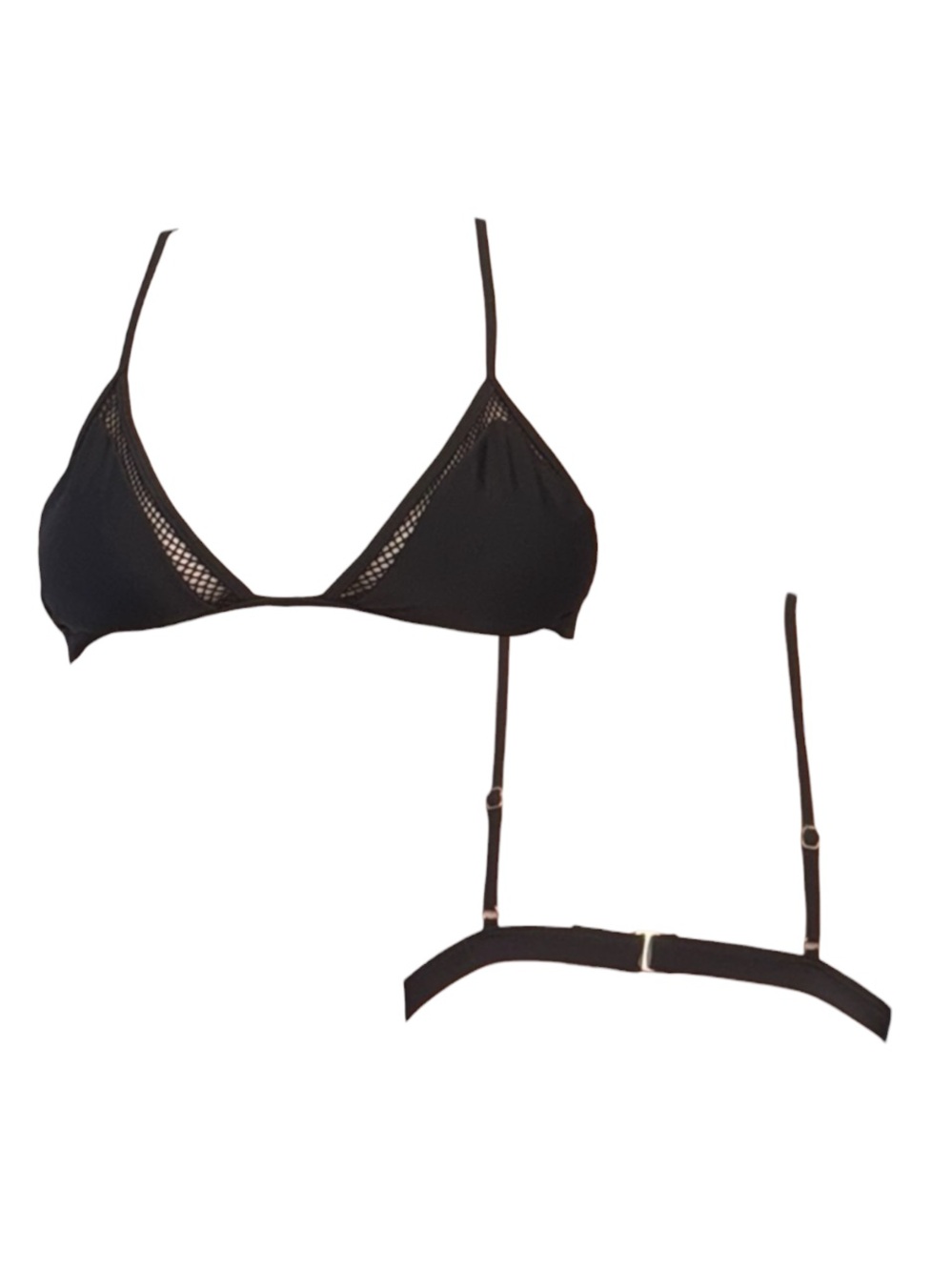Black Mesh Trim Bikini Top